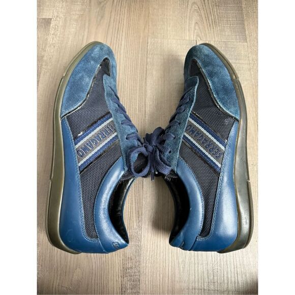 Salvatore Ferragamo Navy Blue Fabric and Leather Lace Up Low Top Sneakers Size 8 main image 10